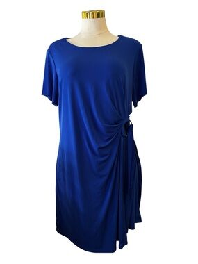 Calvin Klein 18W Plus Royal Blue Dress Gold Ring Accent Short Sleeve Sheath